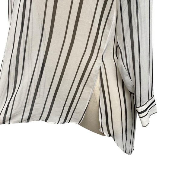 White House Black Market Striped Long Sleeve Sheer Blouse With Extended Tail - Picture 3 of 11